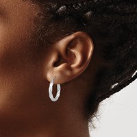 10K White Gold 3mm Twisted Hoop Earrings view 3
