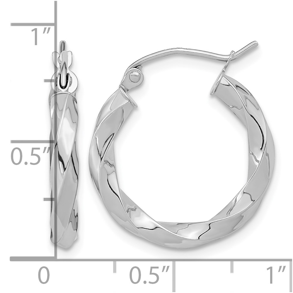 10k White Gold 3mm Twisted Hoop Earrings (10TC401W)