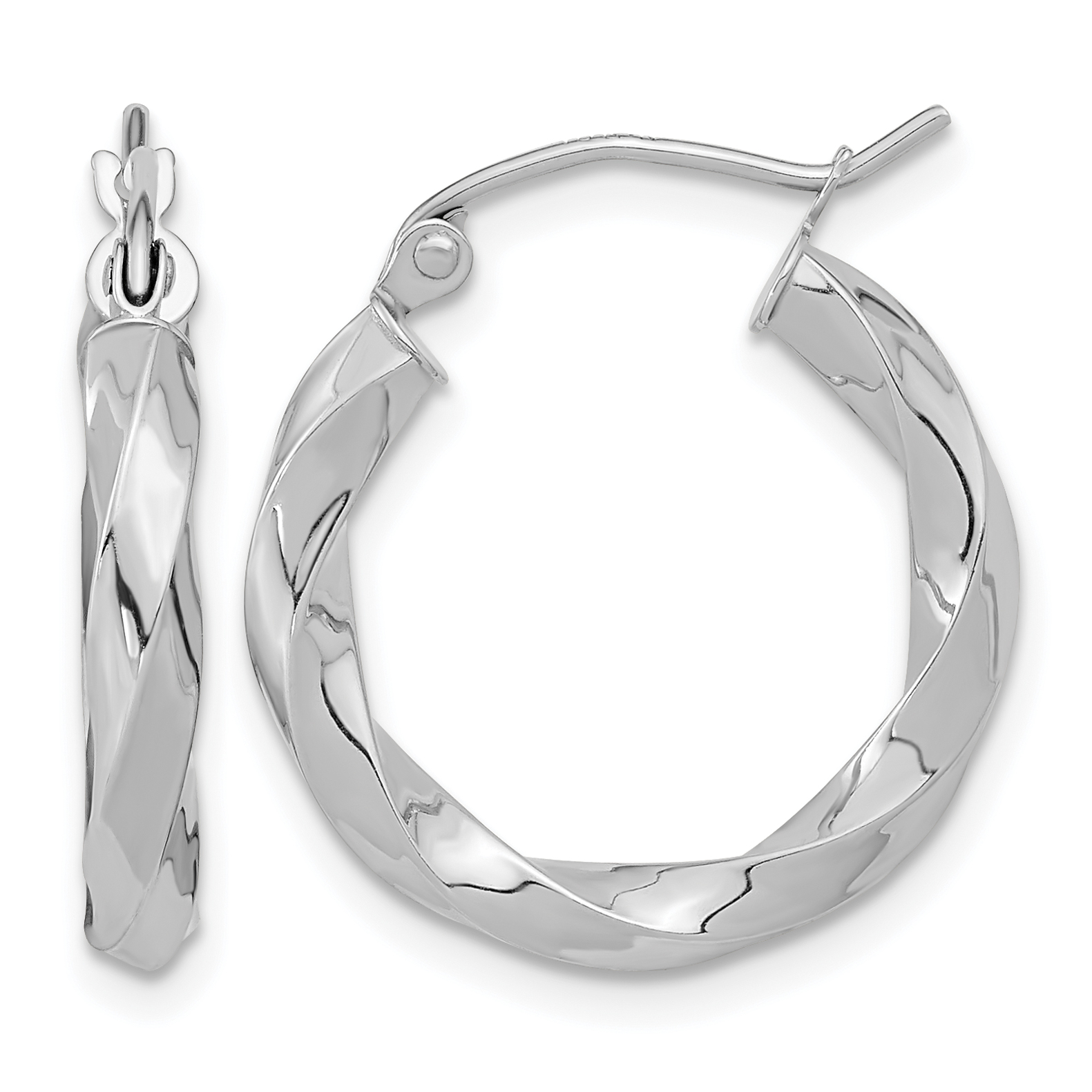 10k White Gold 3mm Twisted Hoop Earrings (10TC401W)