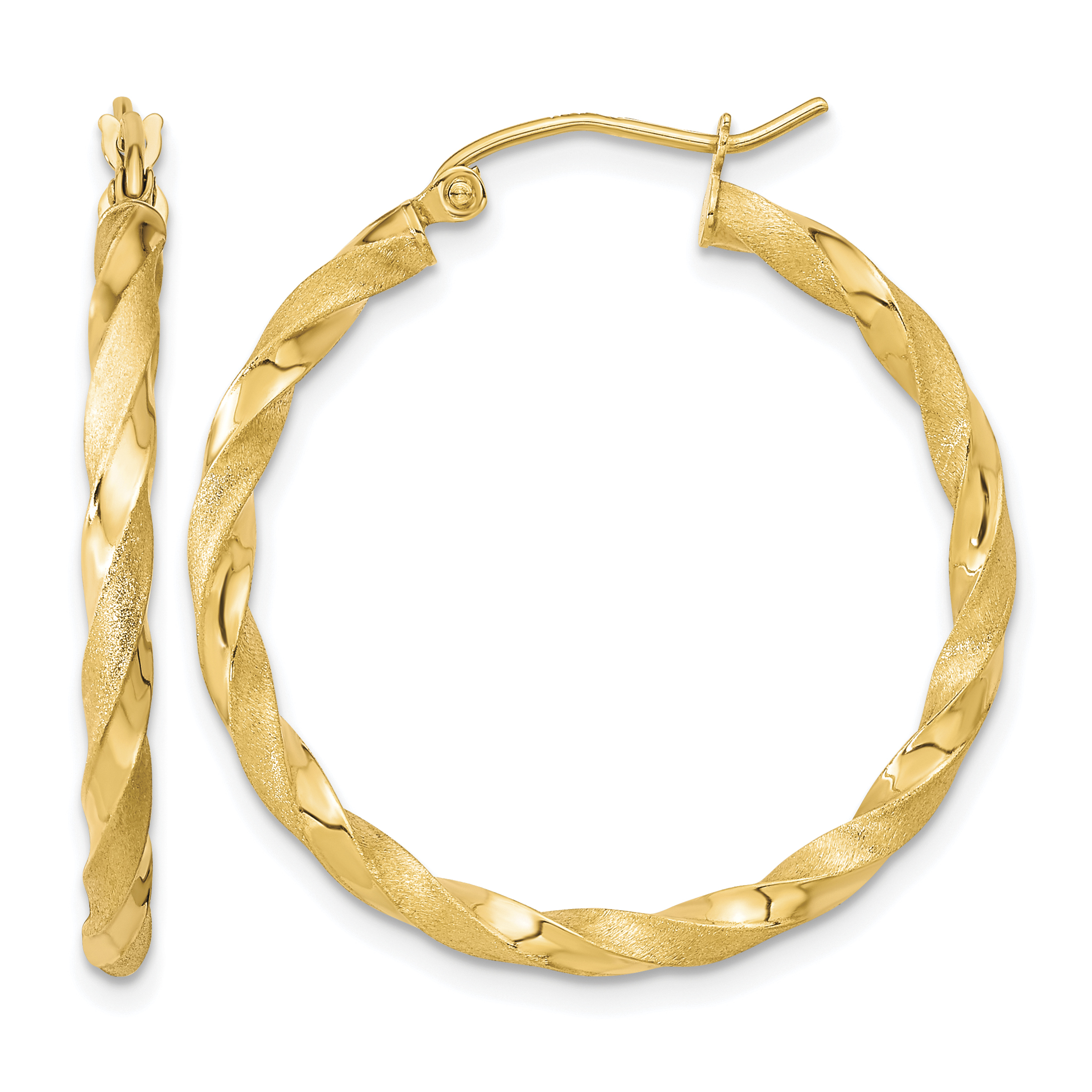 10k Polished & Satin Twisted Hoop Earrings (10TC402)