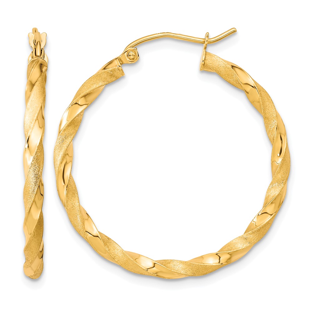10k Polished & Satin Twisted Hoop Earrings (10TC402)