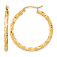 10K Yellow Gold Polished & Satin Twisted Hoop Earrings view 1