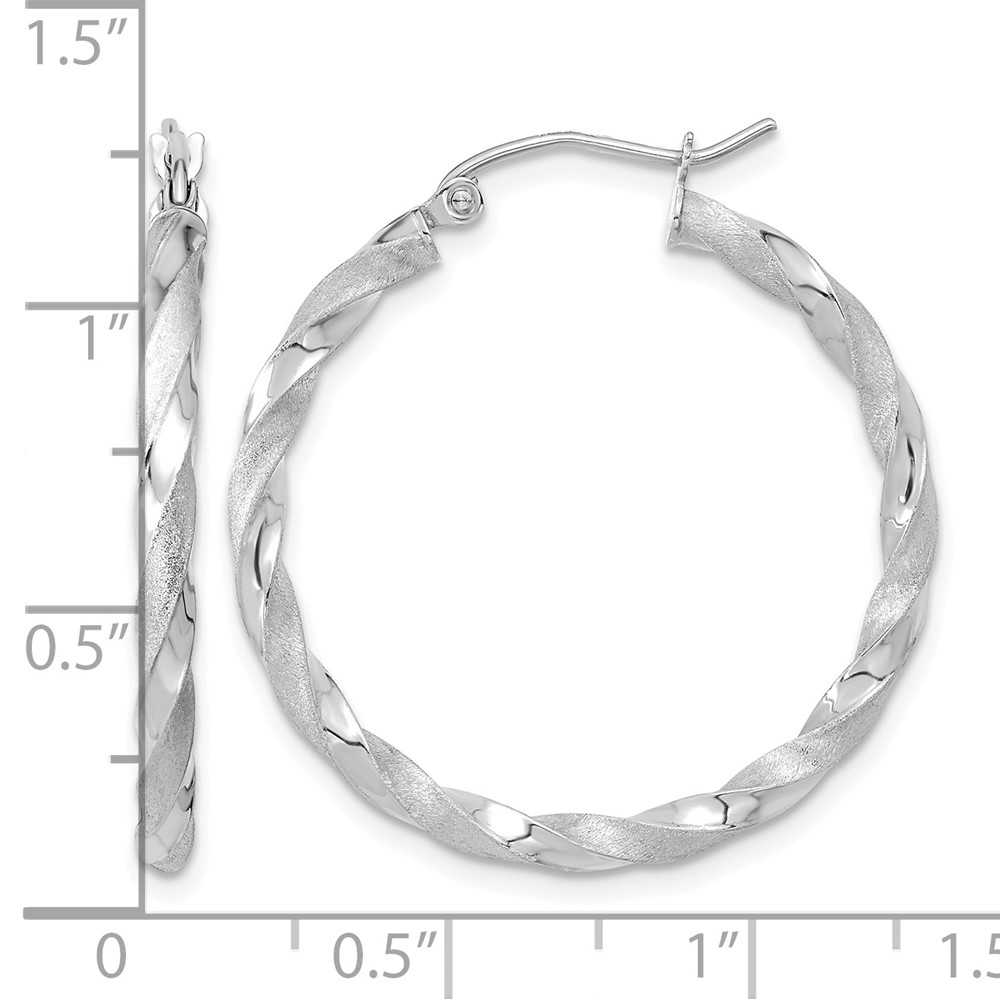 10k White Gold Polished & Satin Twisted Hoop Earrings (10TC402W)