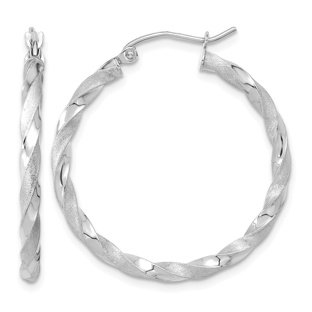 10k White Gold Polished & Satin Twisted Hoop Earrings (10TC402W)