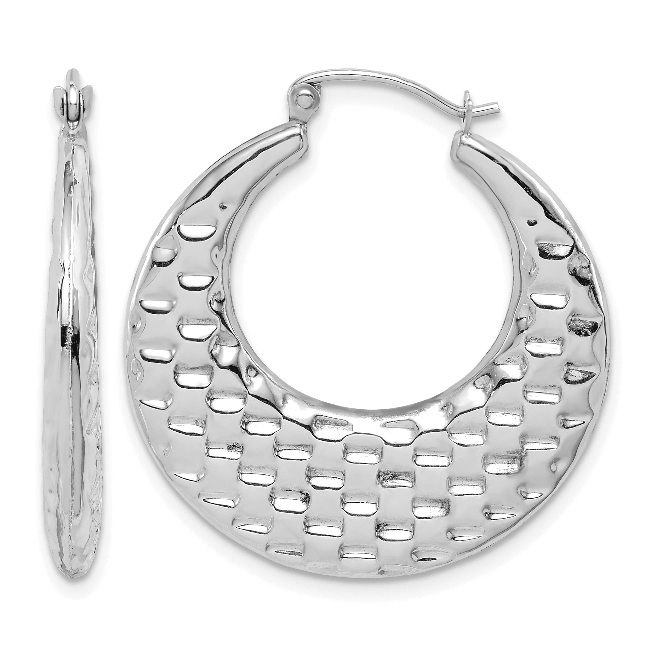 10k White Gold Polished Textured Hoop Earrings (10TC408)