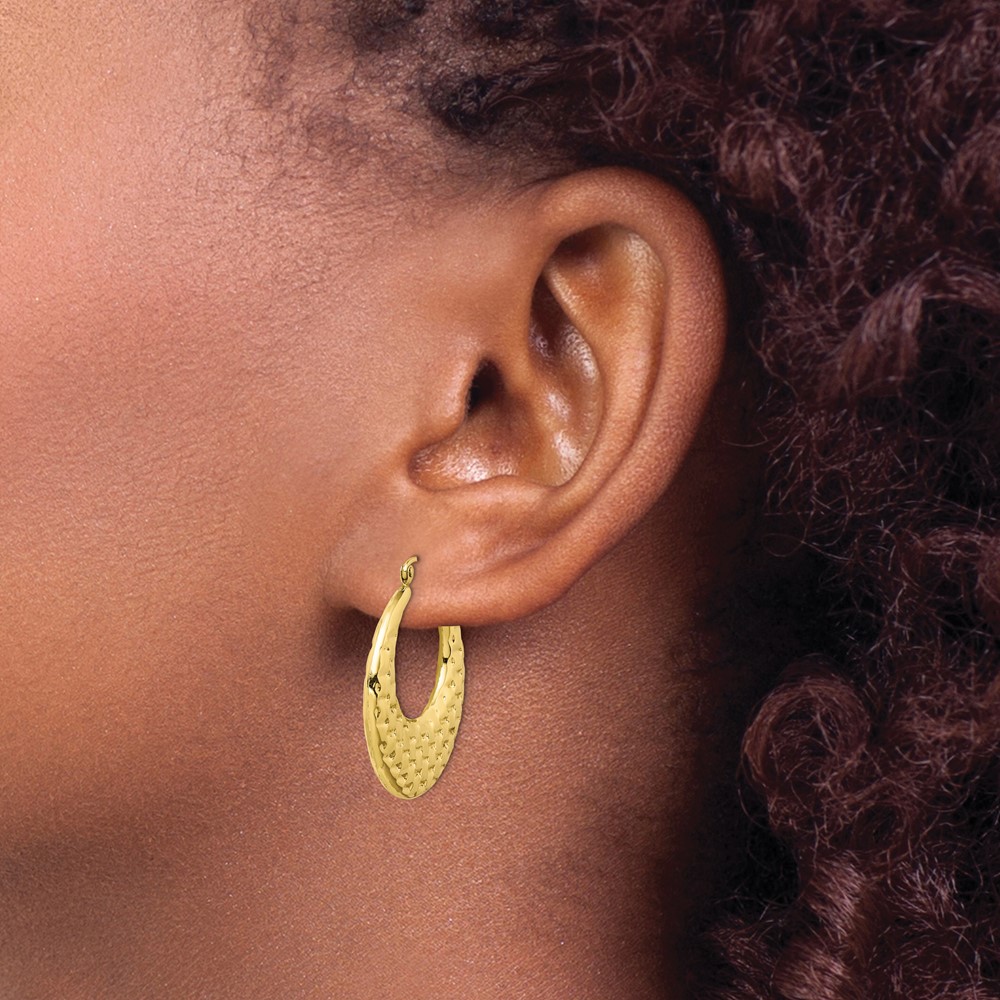 10k Polished Textured Hoop Earrings (10TC409)