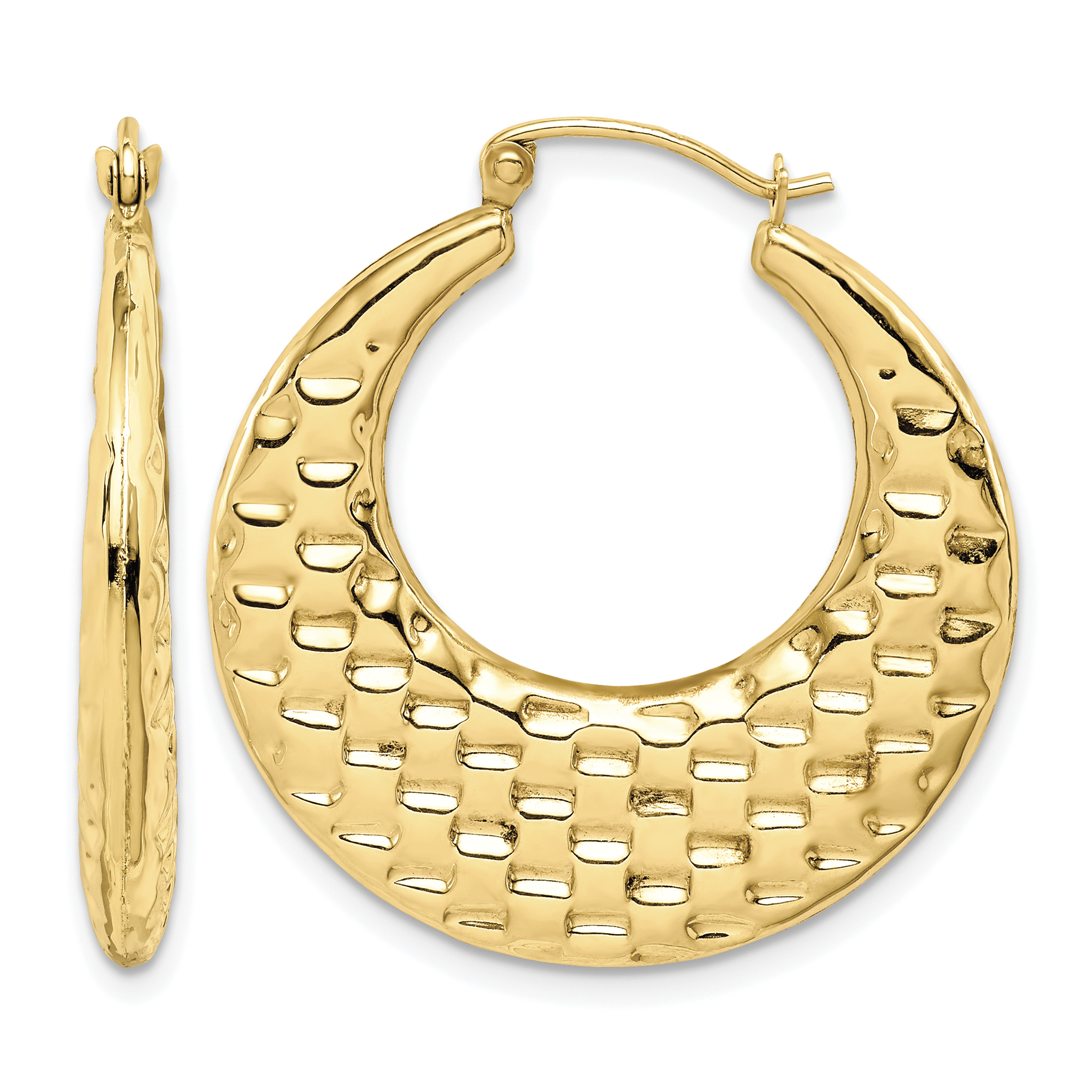 10k Polished Textured Hoop Earrings (10TC409)