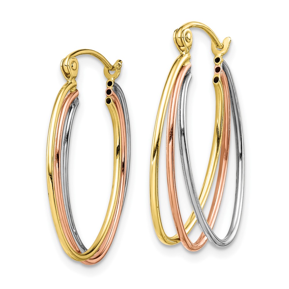 10k Tri-color Polished Triple Hoop Earrings (10TC411)