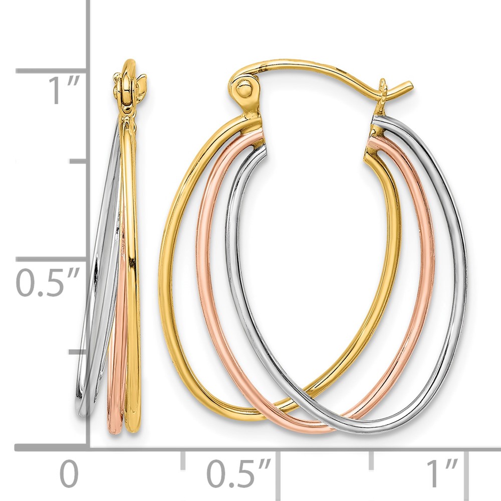 10k Tri-color Polished Triple Hoop Earrings (10TC411)
