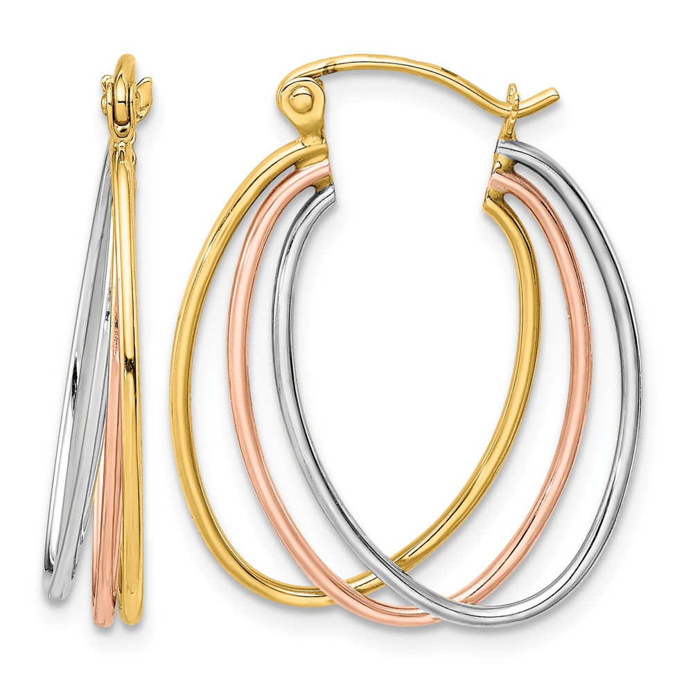 10k Tri-color Polished Triple Hoop Earrings (10TC411)