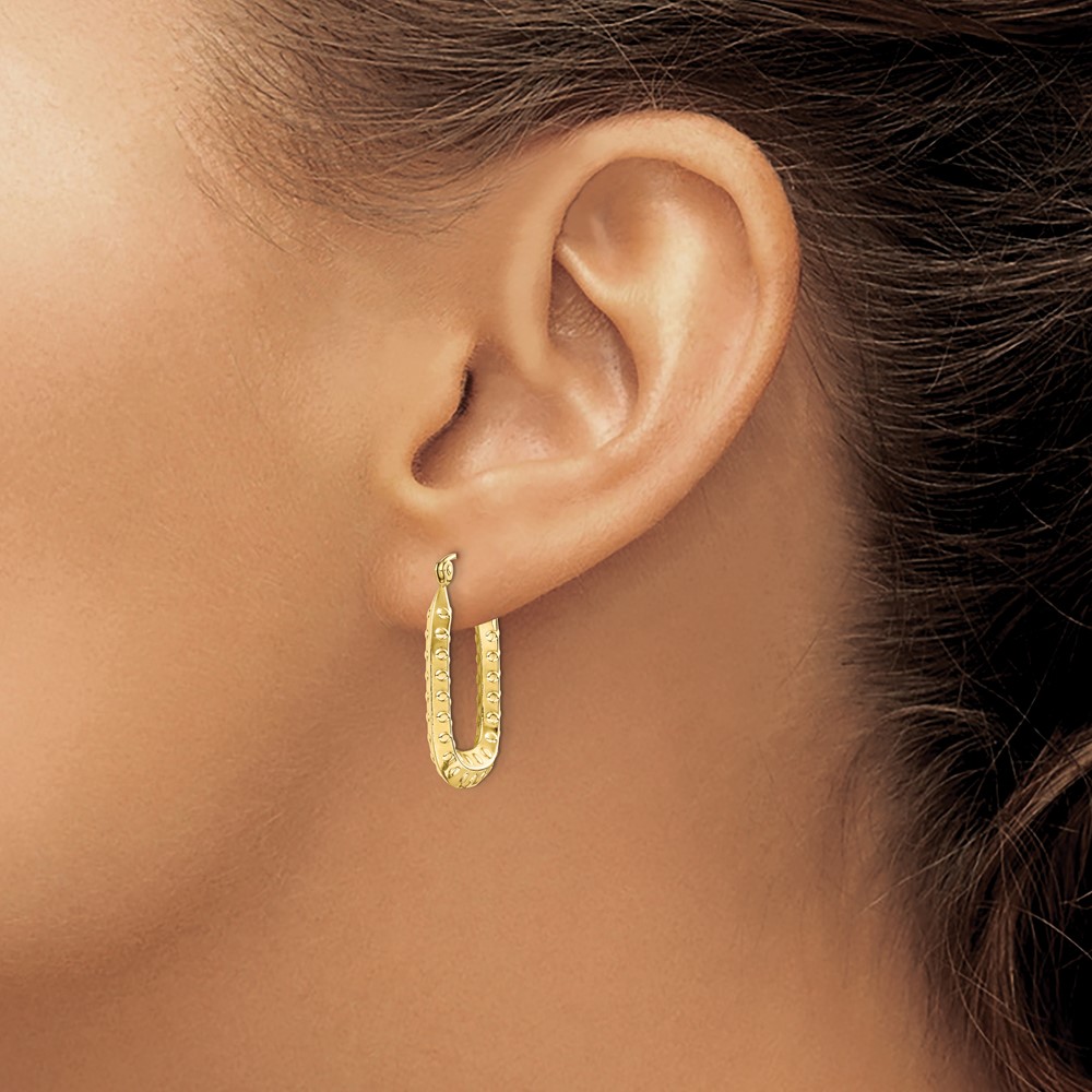 10k Polished Textured Rectangle Hoop Earrings (10TC412)