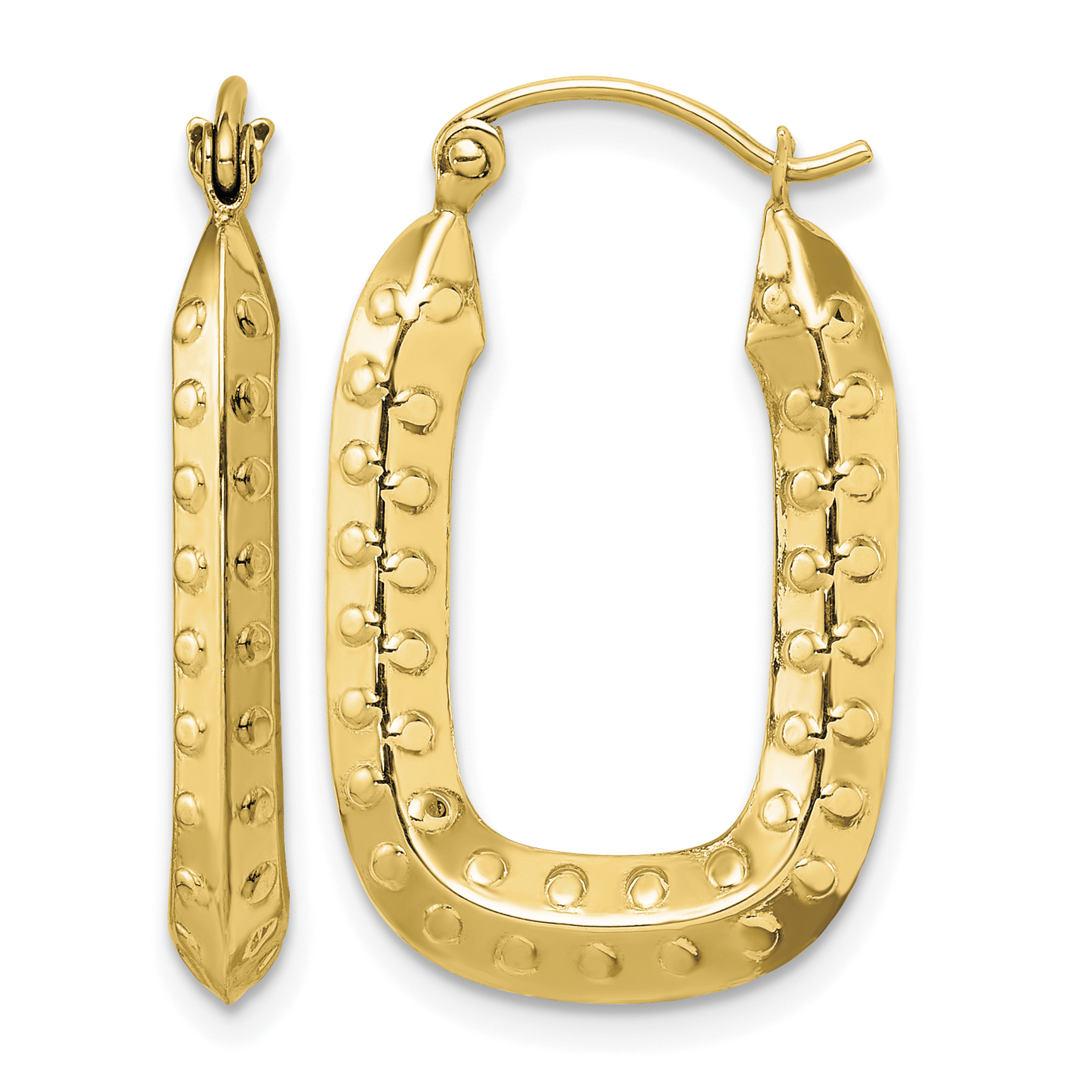10k Polished Textured Rectangle Hoop Earrings (10TC412)
