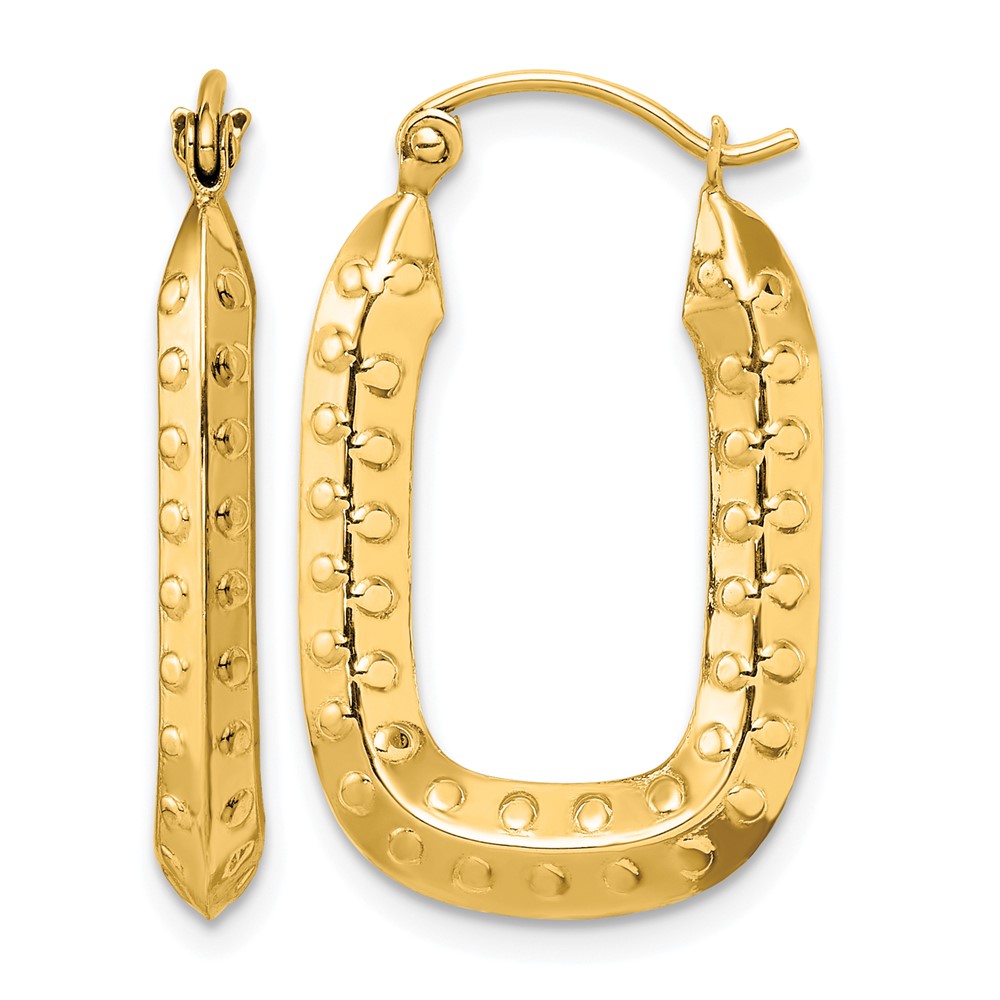 10k Polished Textured Rectangle Hoop Earrings (10TC412)