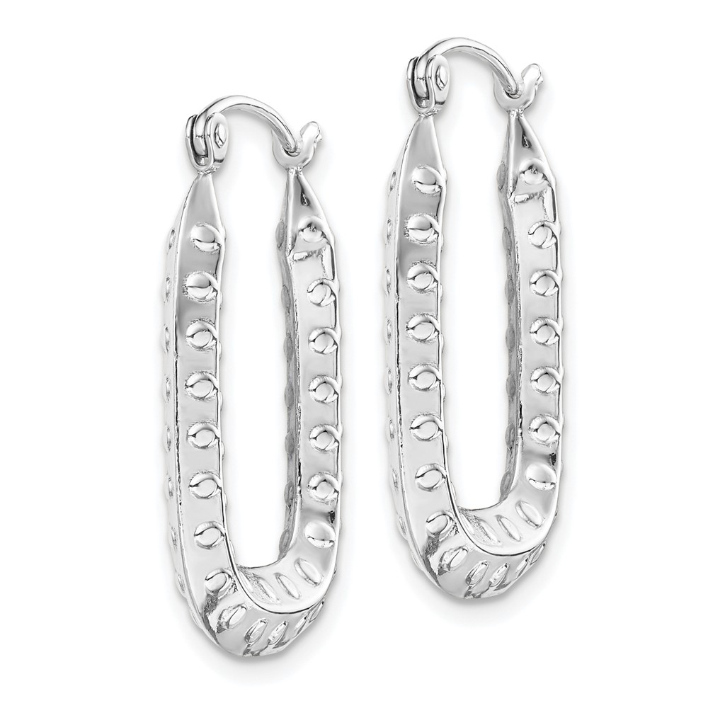 10k White Gold Polished Textured Rectangle Hoop Earrings (10TC412W)