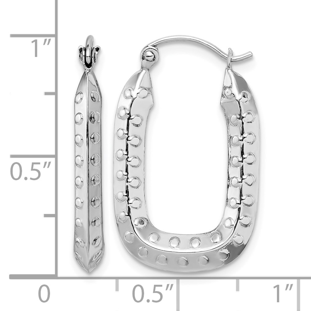 10k White Gold Polished Textured Rectangle Hoop Earrings (10TC412W)