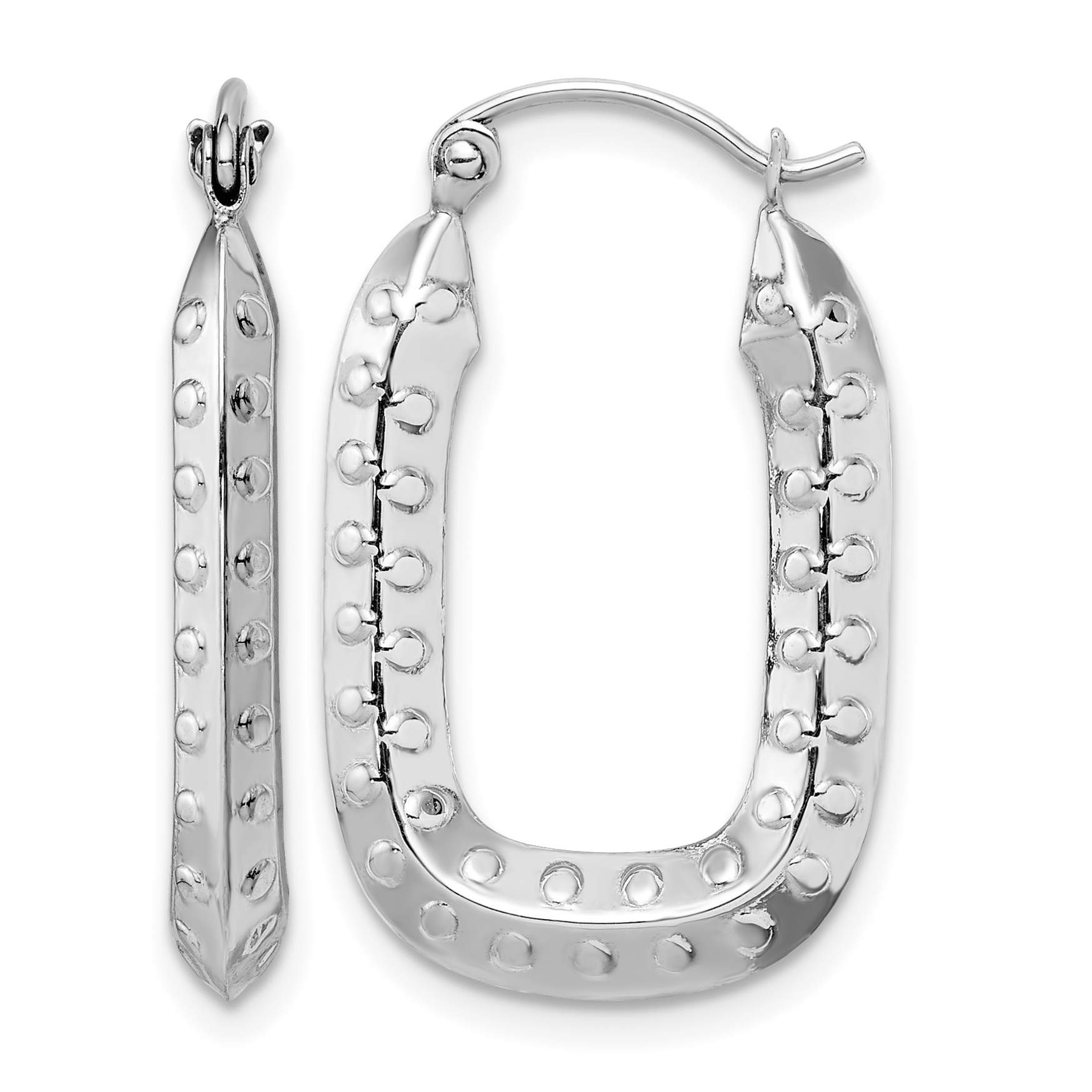 10k White Gold Polished Textured Rectangle Hoop Earrings (10TC412W)