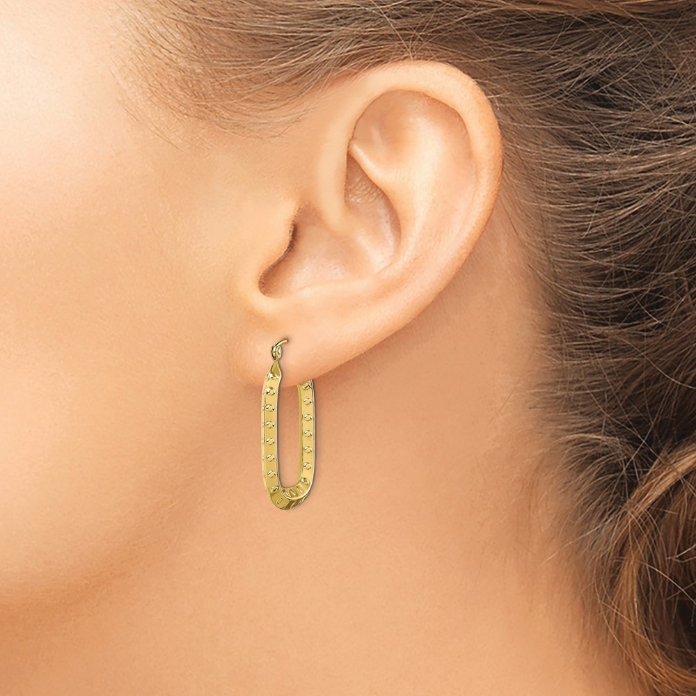 10k Polished Textured Rectangle Hoop Earrings (10TC413)
