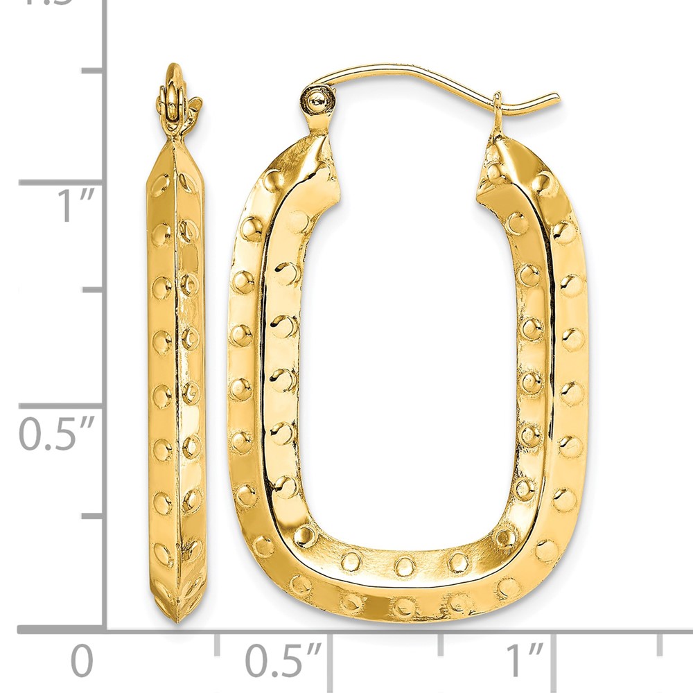 10k Polished Textured Rectangle Hoop Earrings (10TC413)