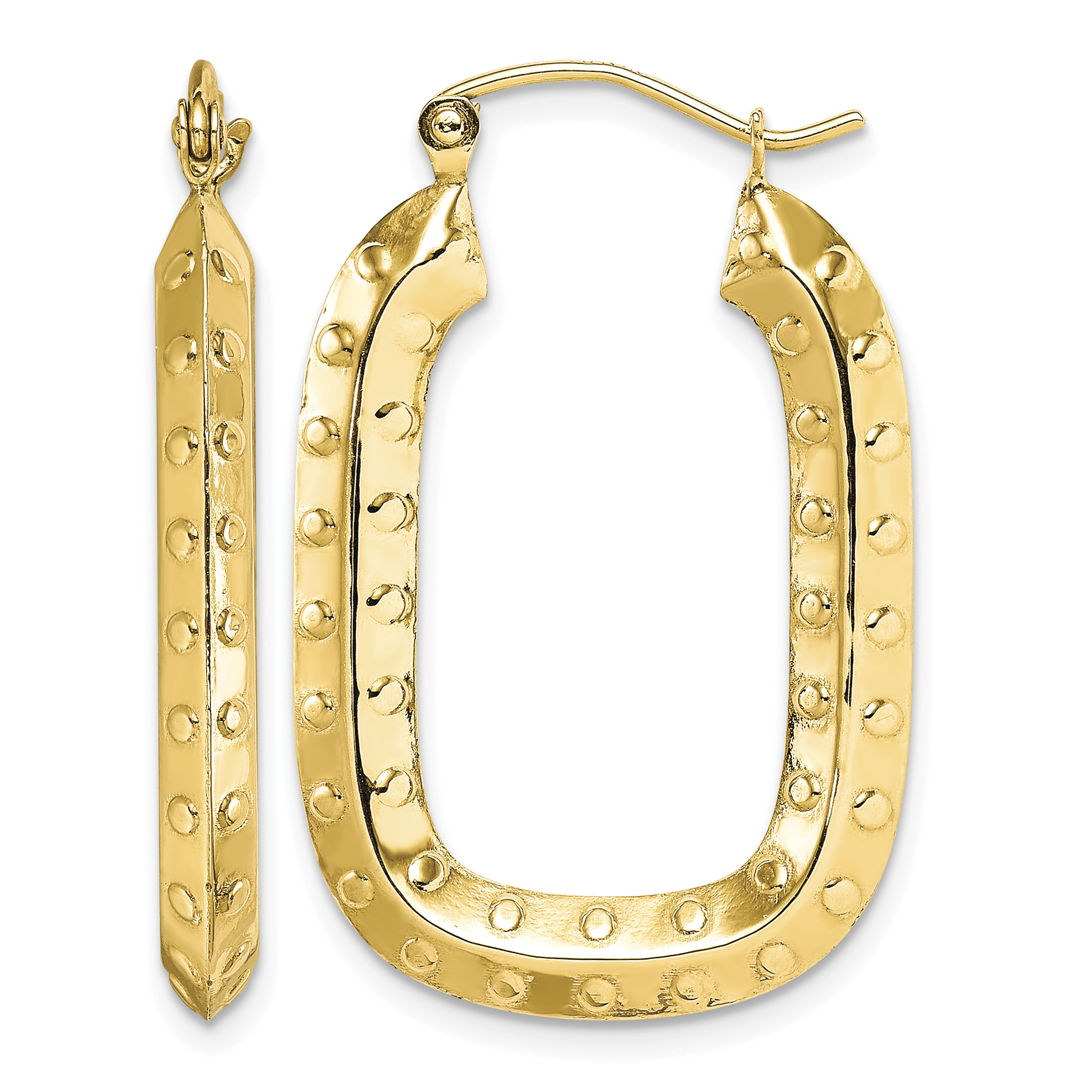 10k Polished Textured Rectangle Hoop Earrings (10TC413)