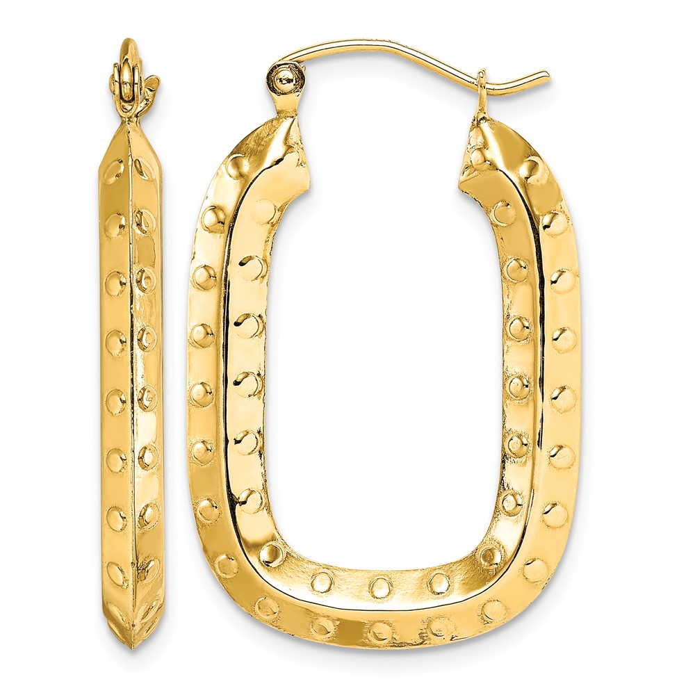 10k Polished Textured Rectangle Hoop Earrings (10TC413)