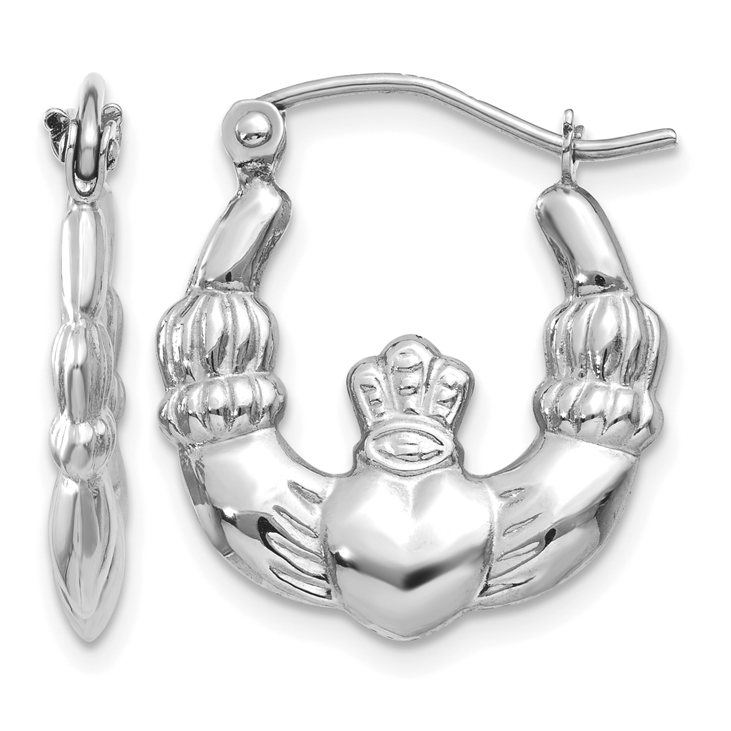 10k White Gold Claddagh Hoop Earrings (10TC498)