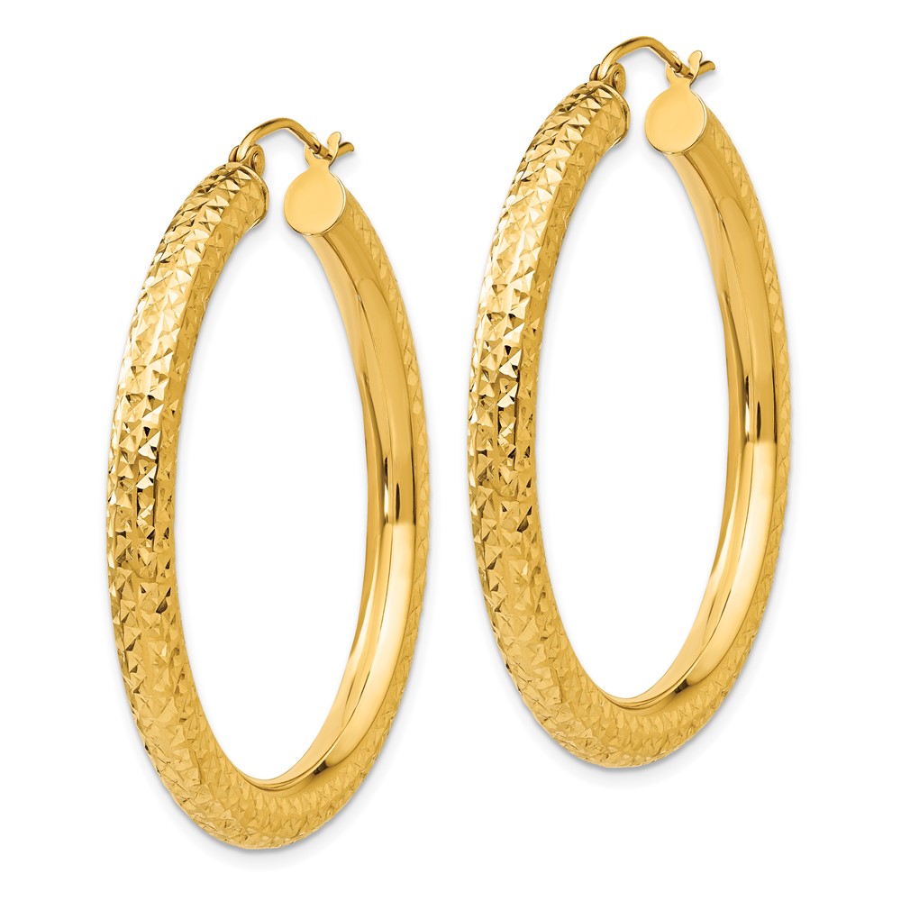 10k Diamond-cut 4mm Round Hoop Earrings (10TC533)