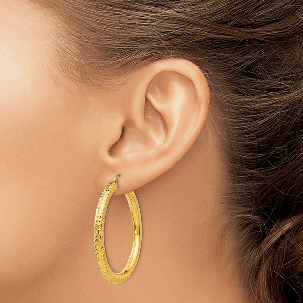 10k Diamond-cut 4mm Round Hoop Earrings (10TC533)