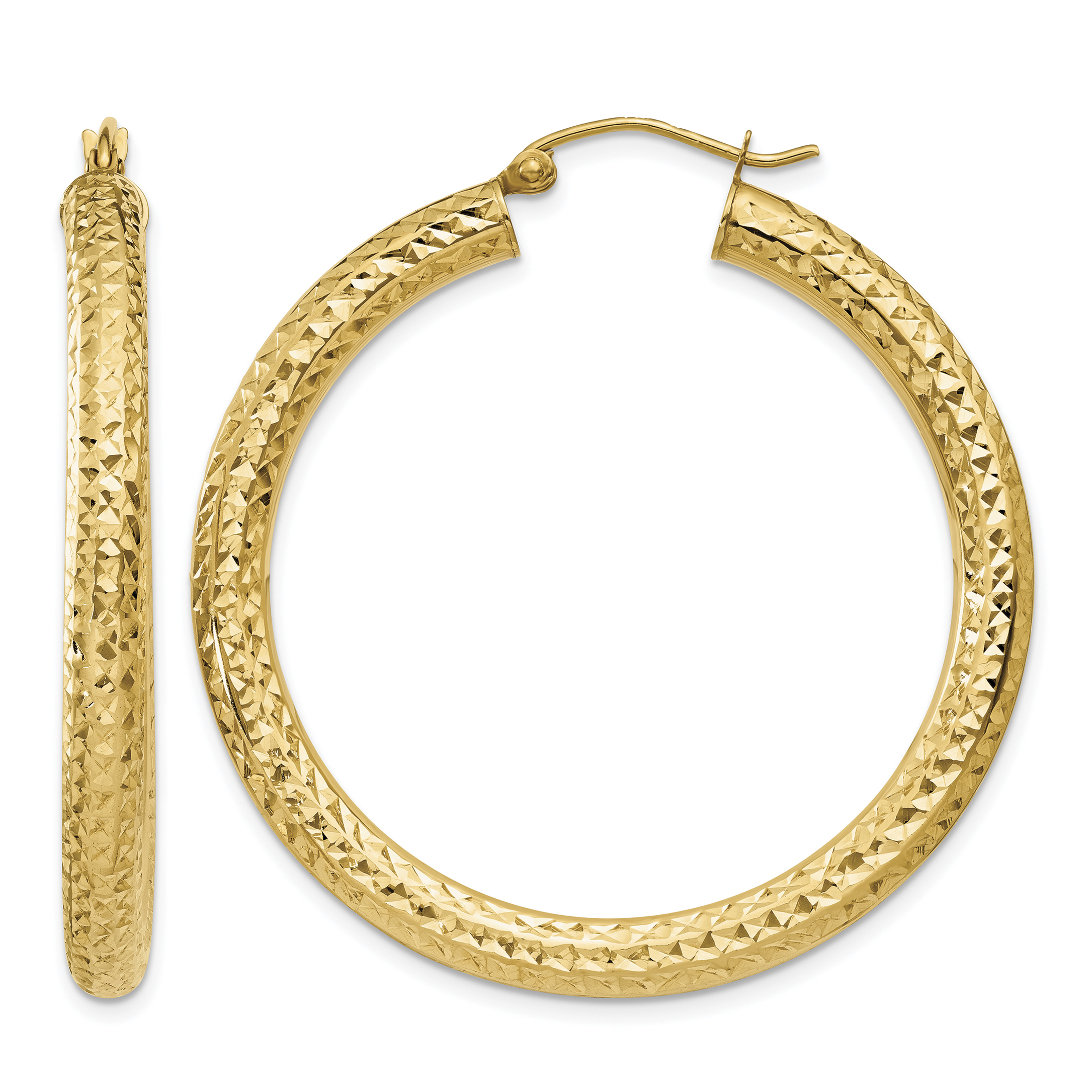 10k Diamond-cut 4mm Round Hoop Earrings (10TC533)