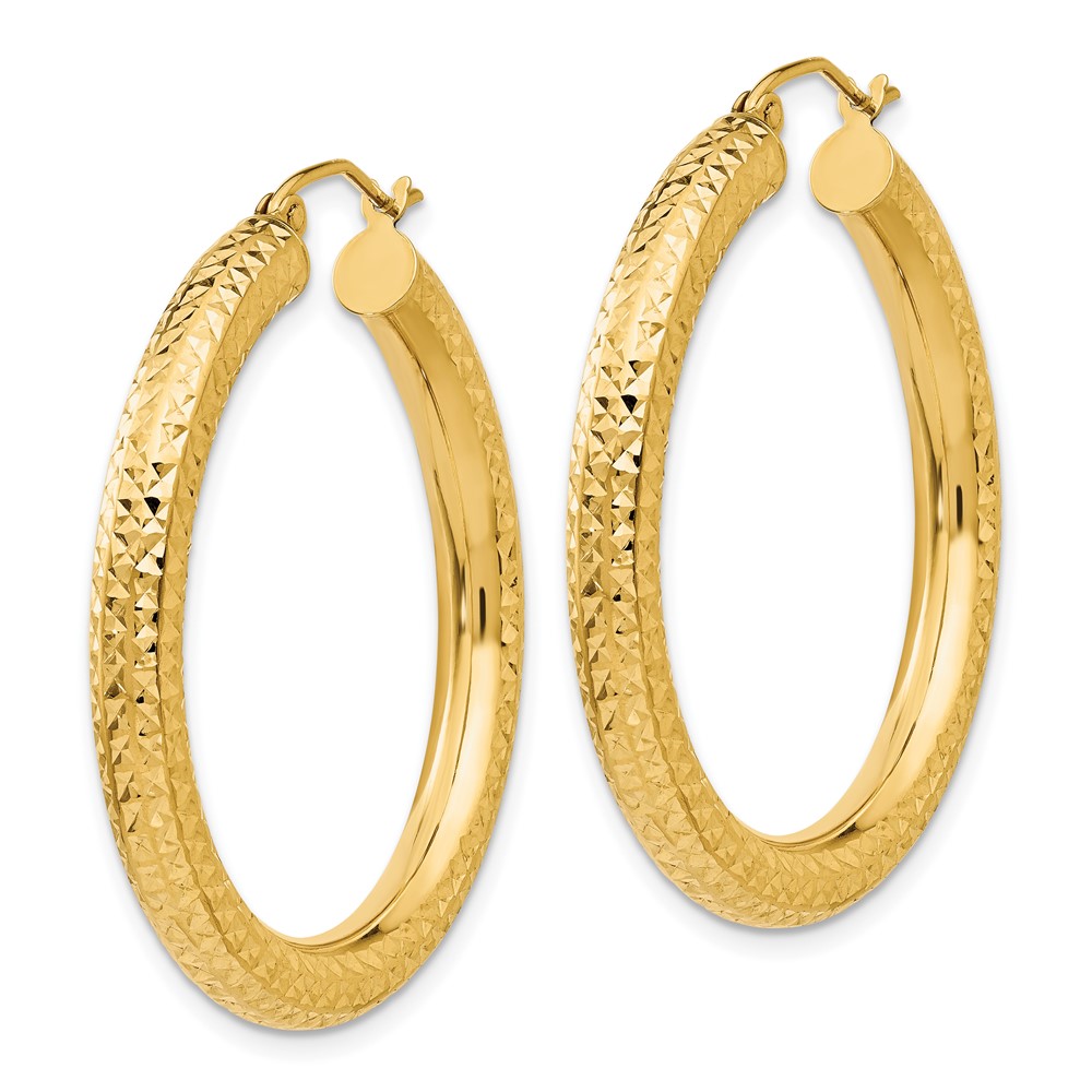 10k Diamond-cut 4mm Round Hoop Earrings (10TC534)