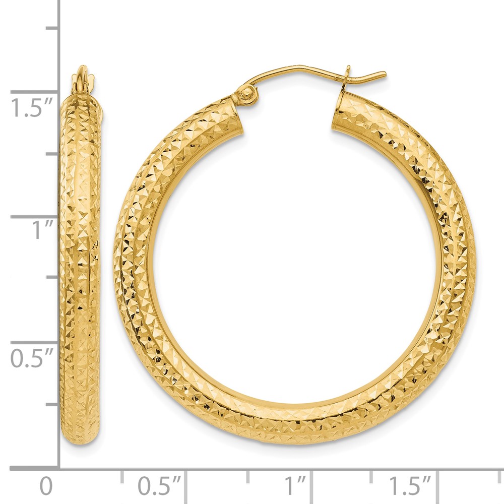 10k Diamond-cut 4mm Round Hoop Earrings (10TC534)