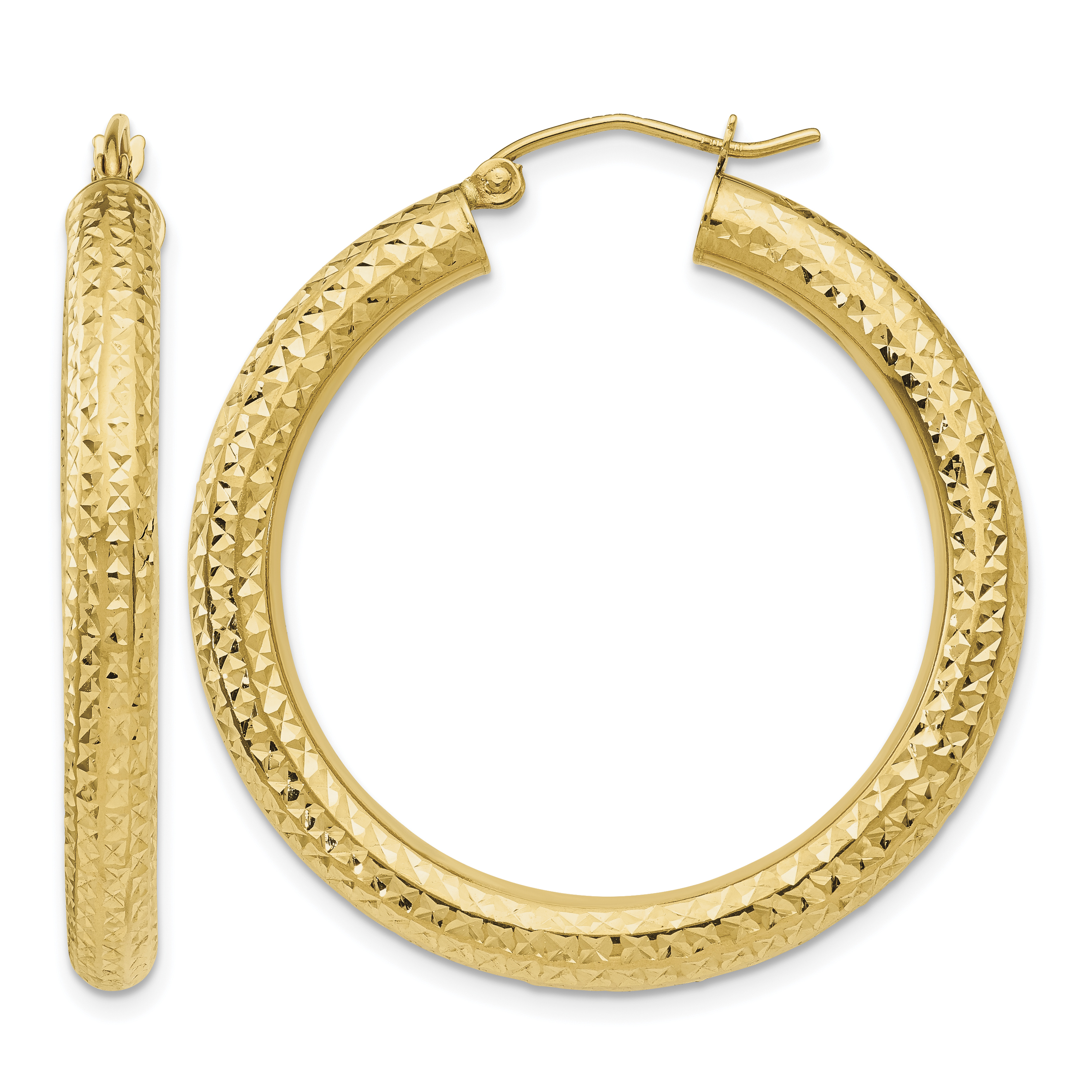10k Diamond-cut 4mm Round Hoop Earrings (10TC534)