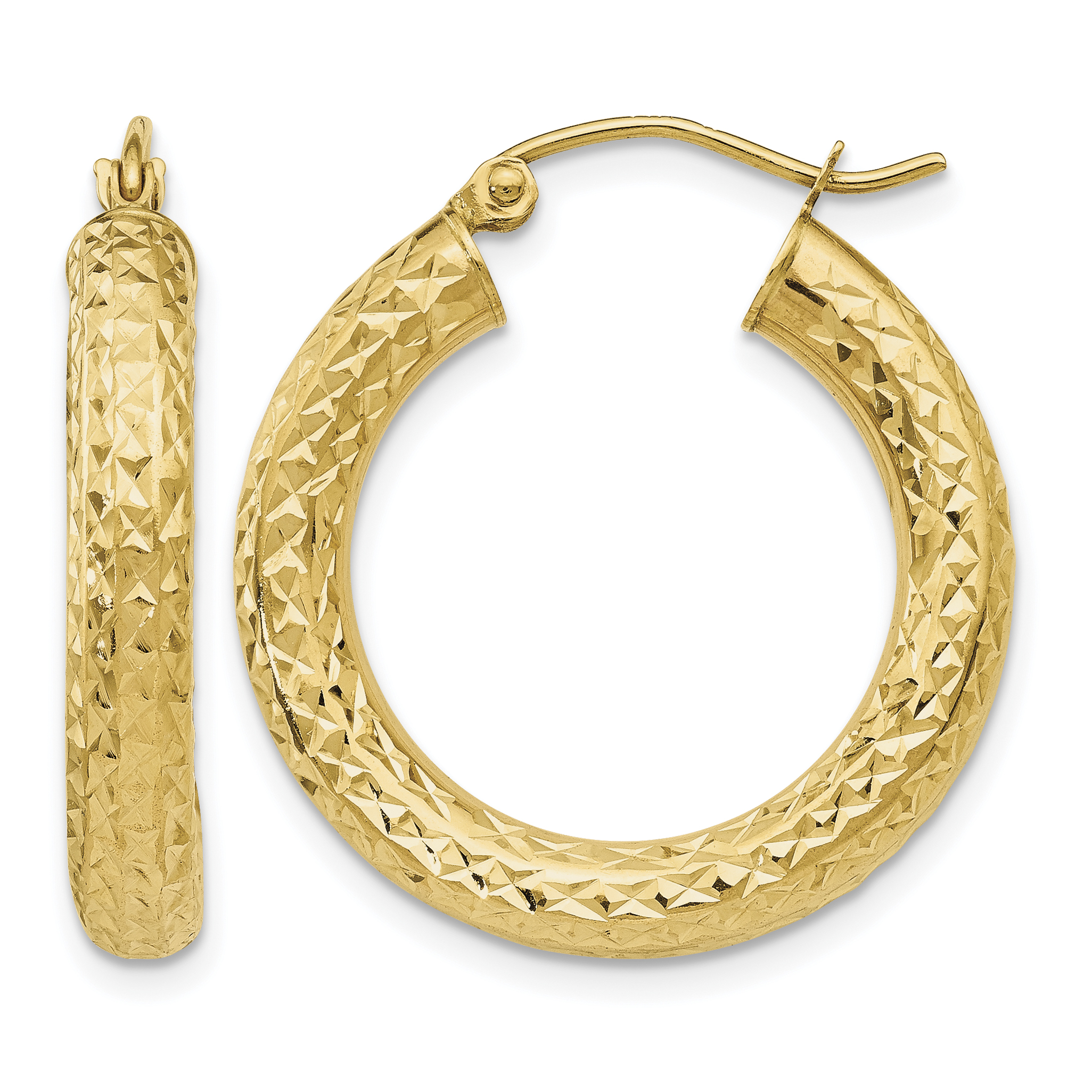 10k Diamond-cut 4mm Round Hoop Earrings (10TC536)