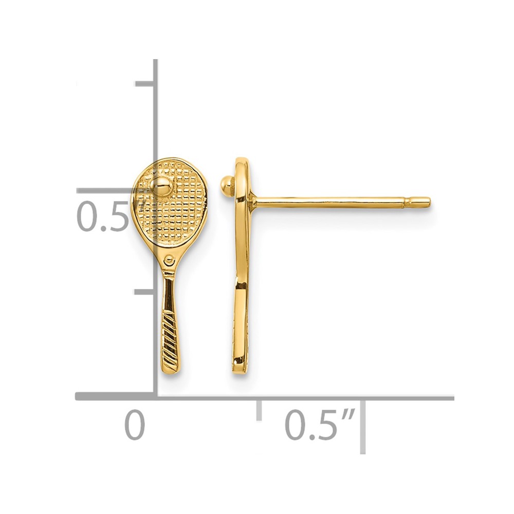 10K Mini Tennis Racquet w/Ball Post Earrings (10TC614)