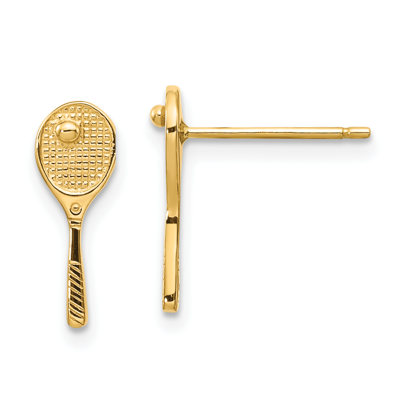 10K Mini Tennis Racquet w/Ball Post Earrings (10TC614)