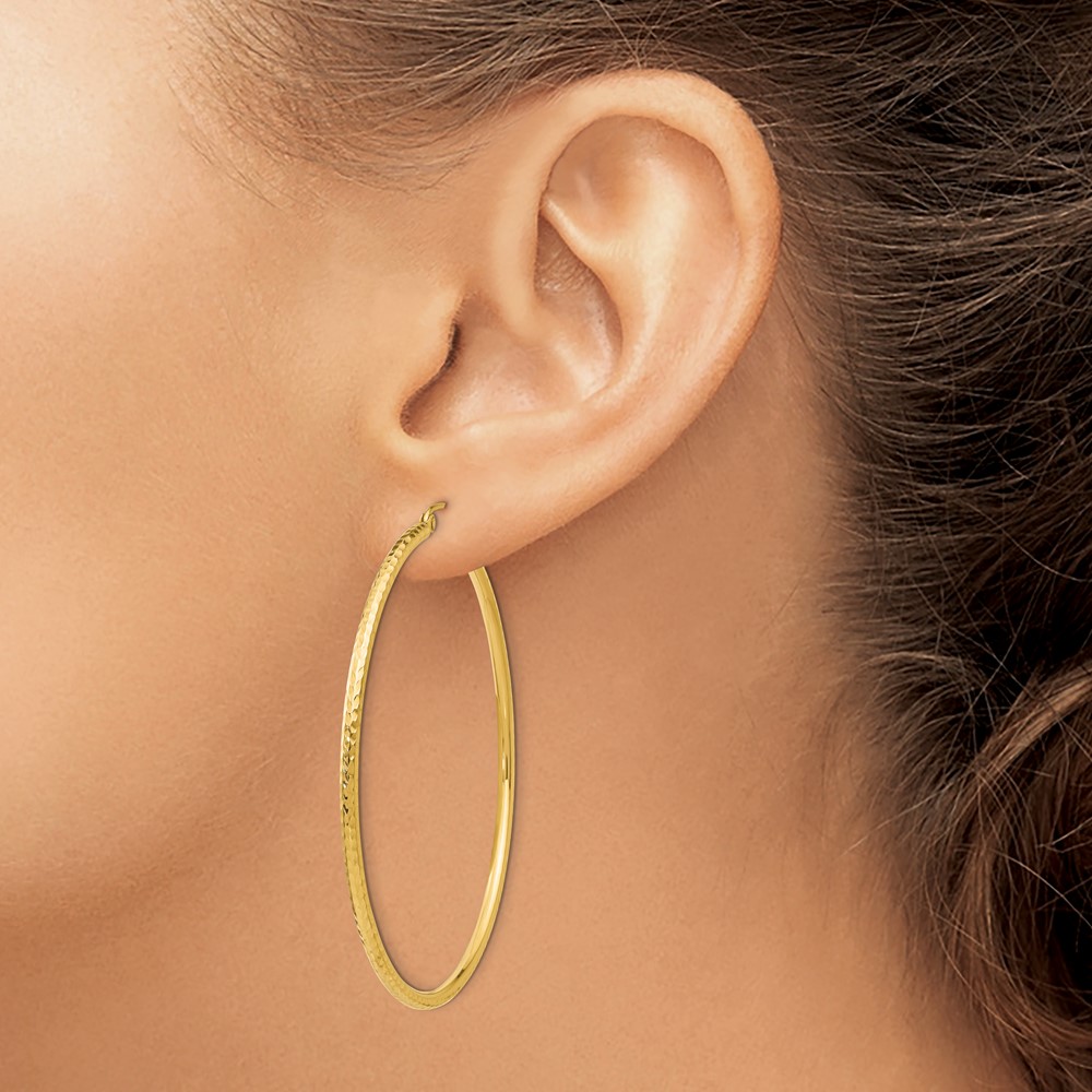 10k Diamond-cut 2mm Round Tube Hoop Earrings (10TC768)