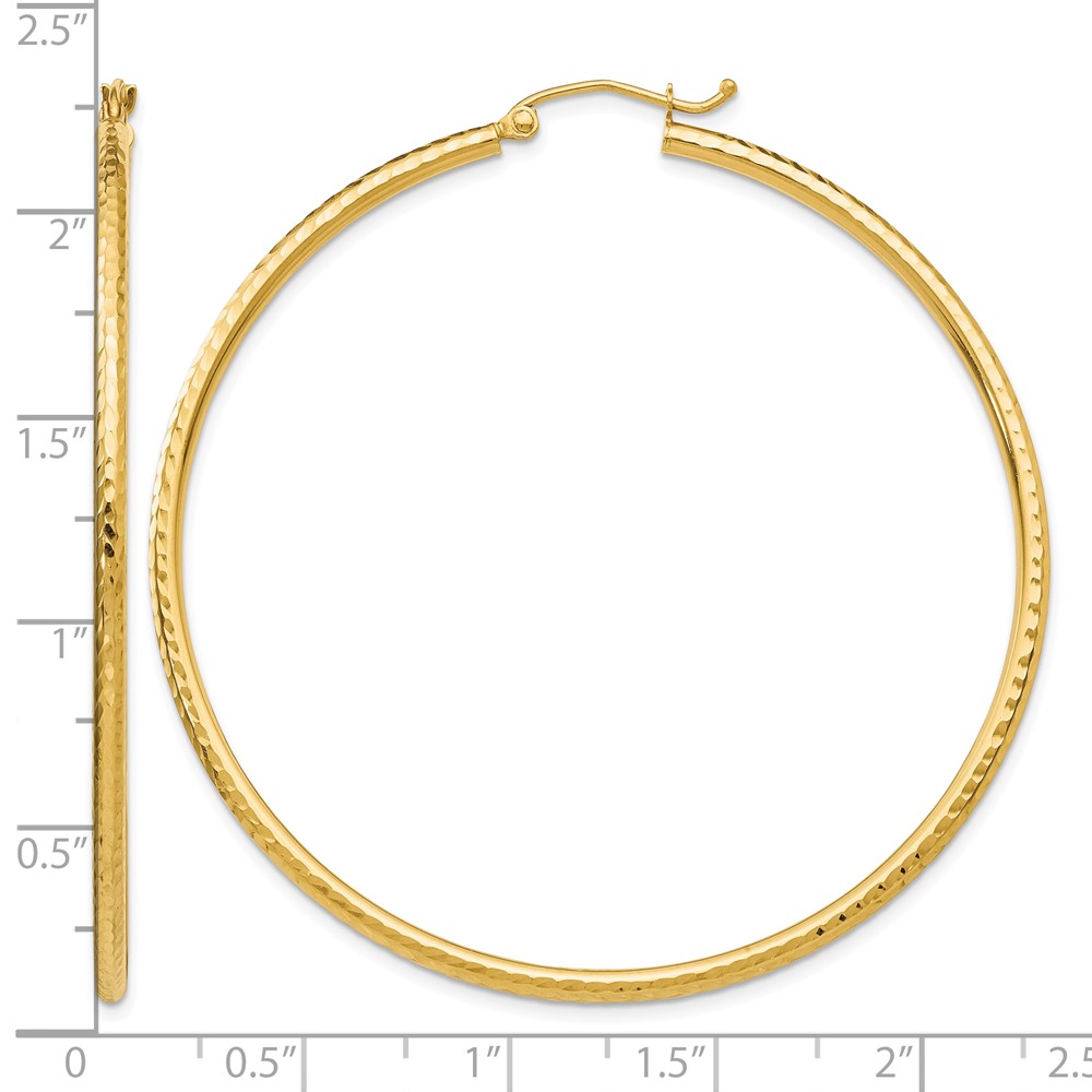 10k Diamond-cut 2mm Round Tube Hoop Earrings (10TC768)