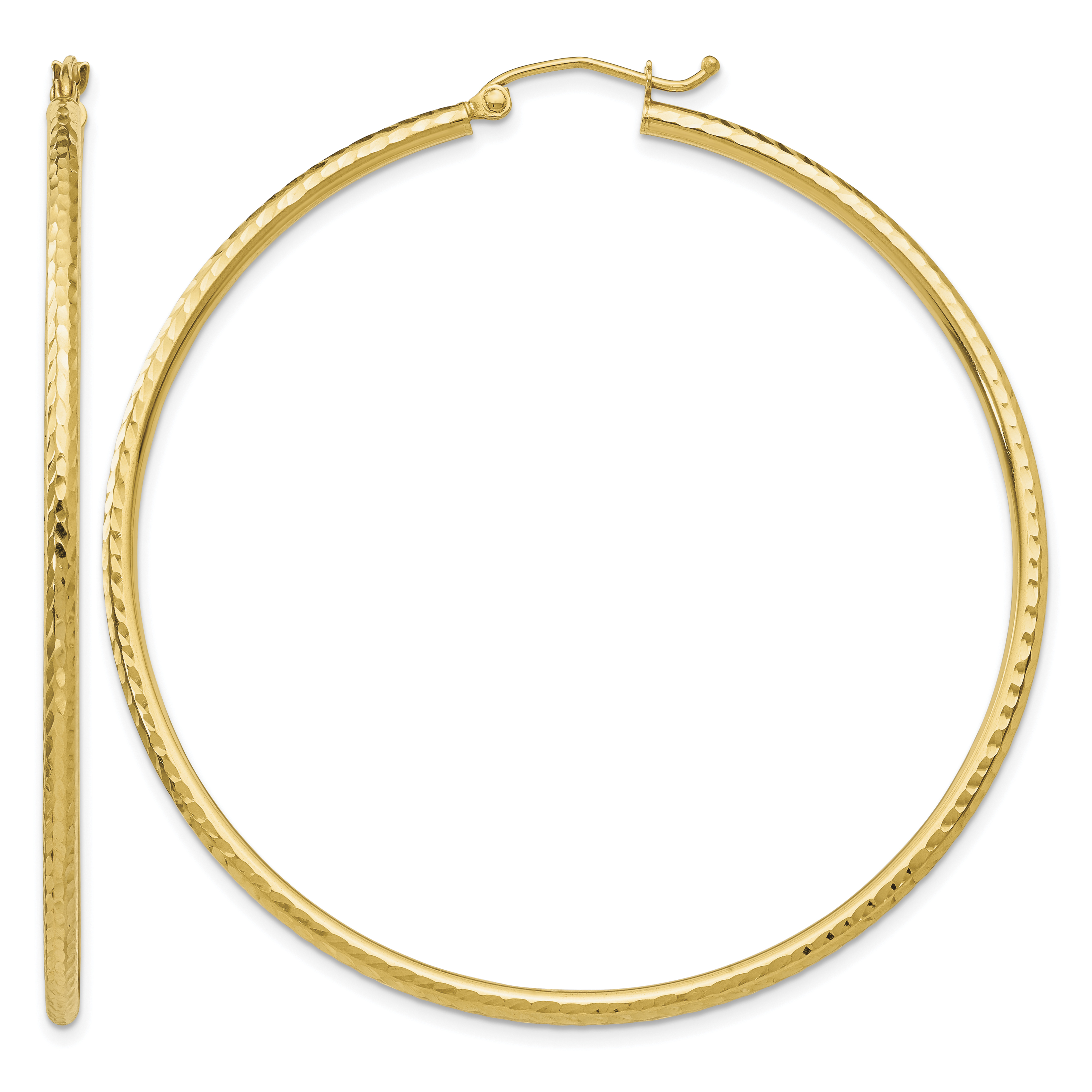 10k Diamond-cut 2mm Round Tube Hoop Earrings (10TC768)