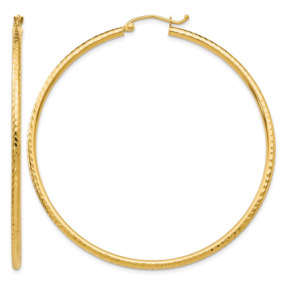 10k Diamond-cut 2mm Round Tube Hoop Earrings (10TC768)