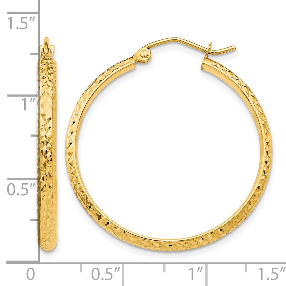 10k Diamond-cut 2.8x30mm Hollow Hoop Earrings (10TC794)