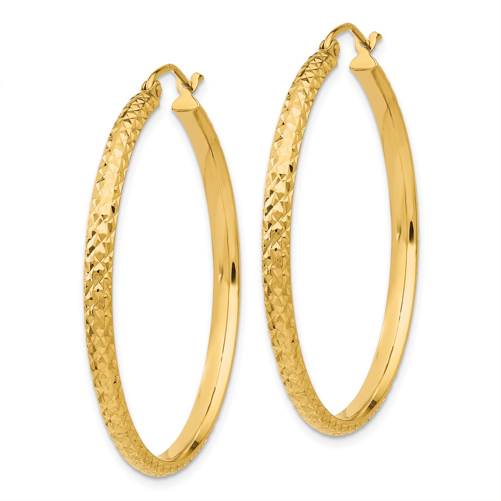 10k Diamond-cut 2.8x37mm Hollow Hoop Earrings (10TC797)