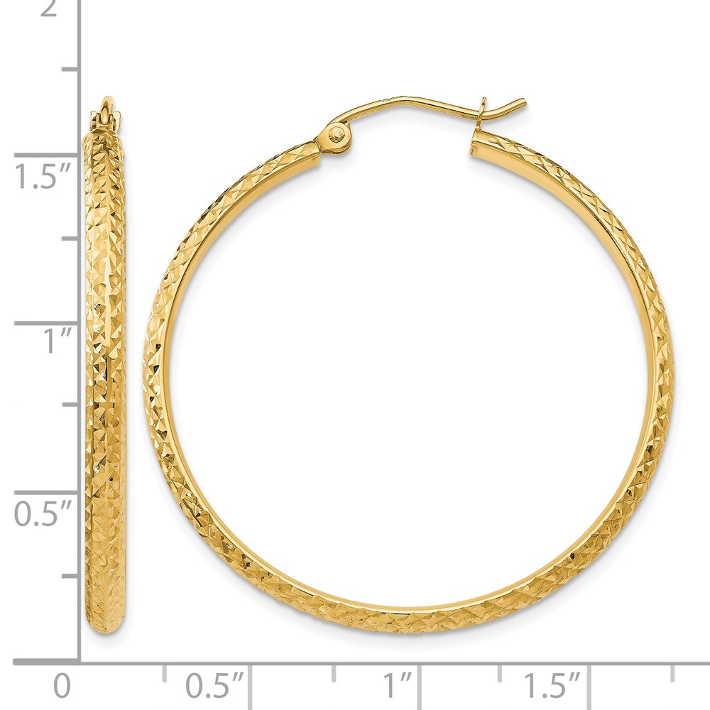 10k Diamond-cut 2.8x37mm Hollow Hoop Earrings (10TC797)