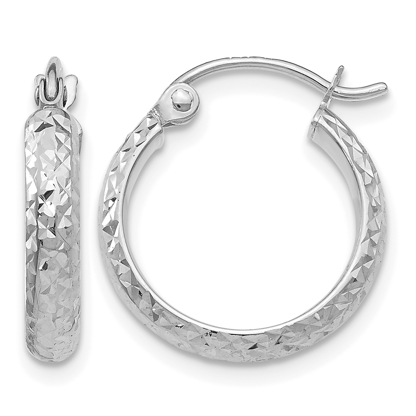 10k White Gold Diamond-cut 2.8x15mm Hollow Hoop Earrings (10TC799)