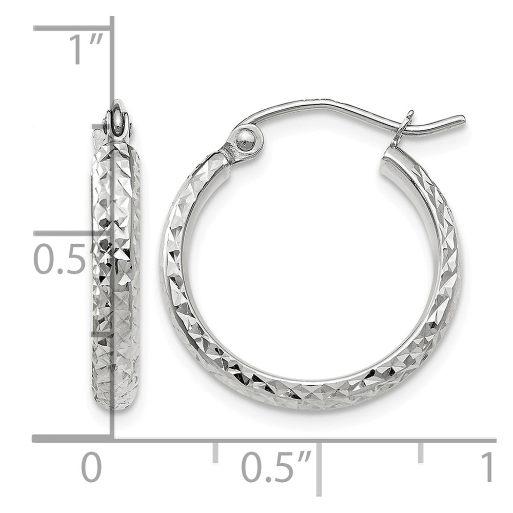 10k White Gold Diamond-cut 2.8x18mm Hollow Hoop Earrings (10TC800)