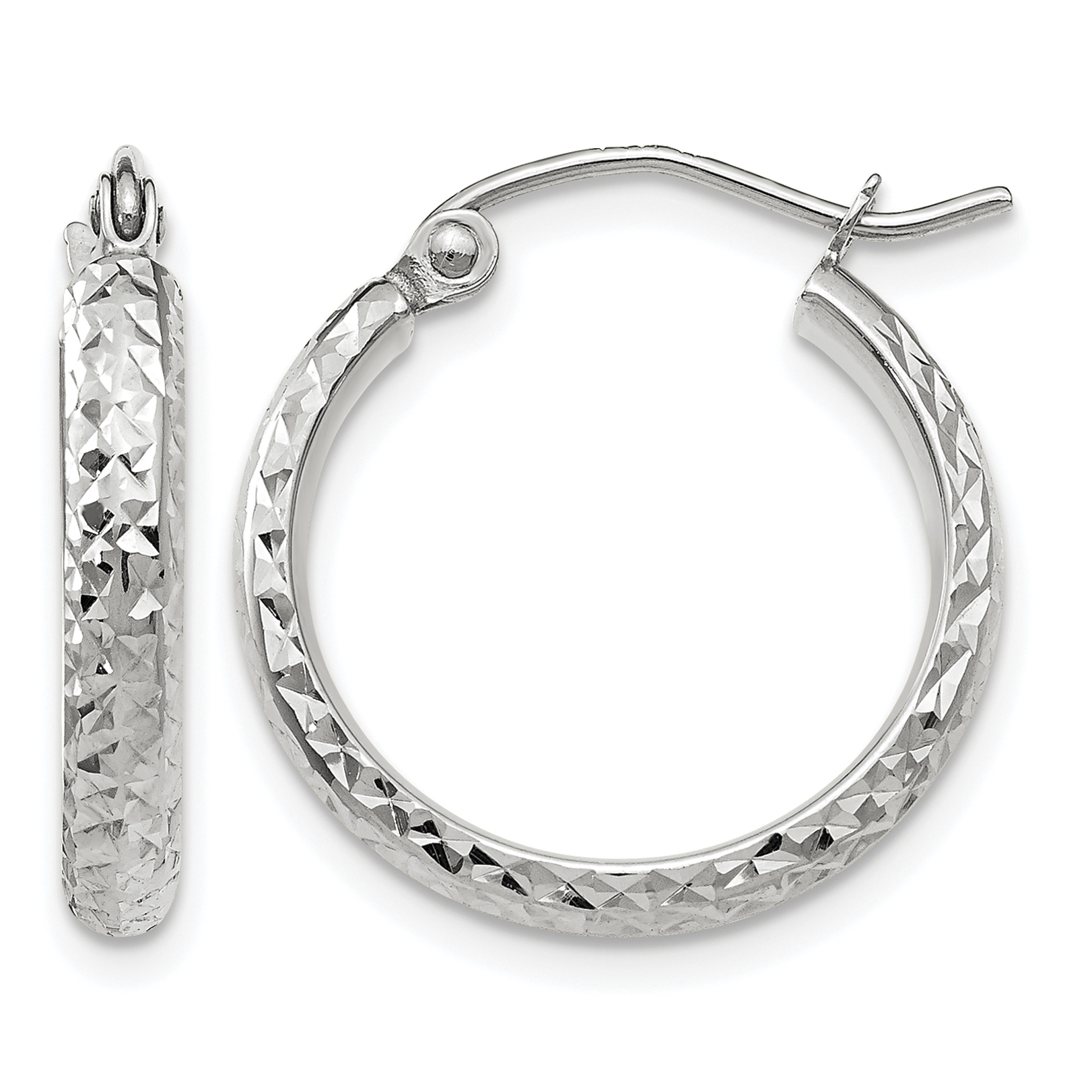 10k White Gold Diamond-cut 2.8x18mm Hollow Hoop Earrings (10TC800)
