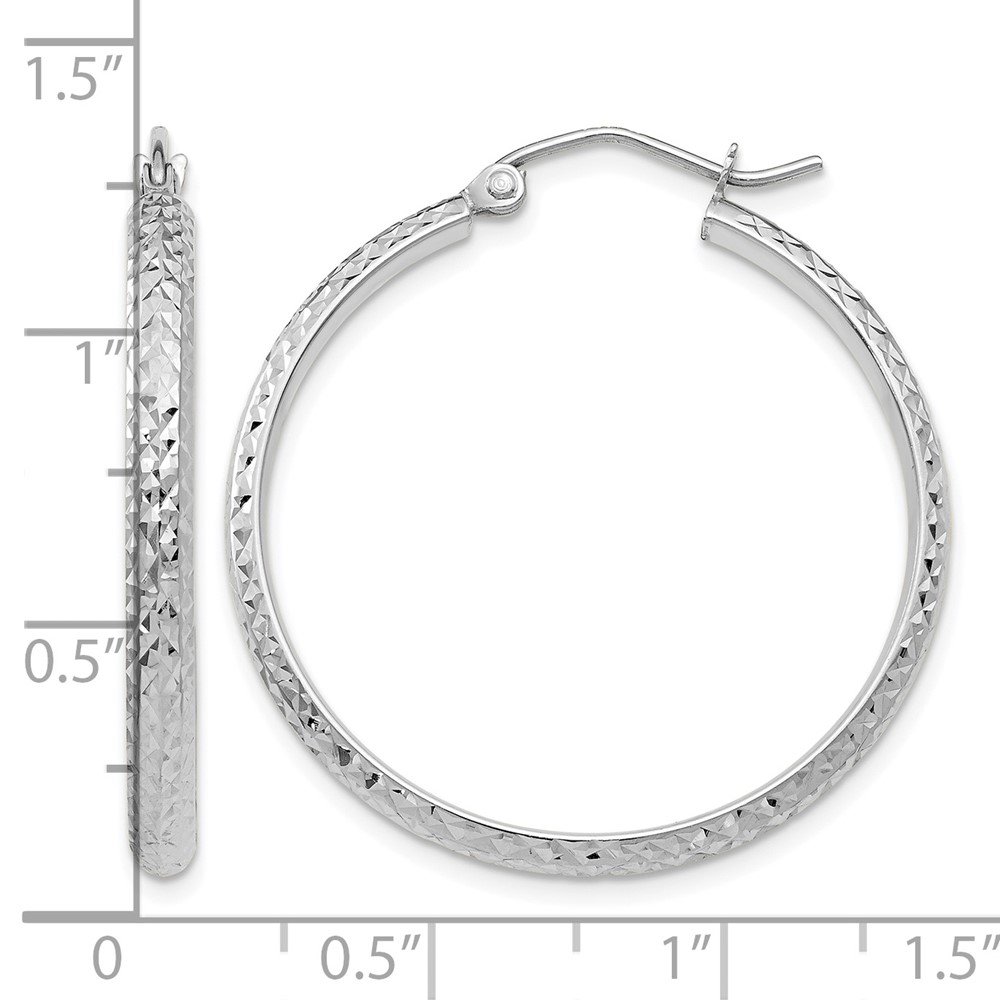 10k White Gold Diamond-cut 2.8x30mm Hollow Hoop Earrings (10TC802)