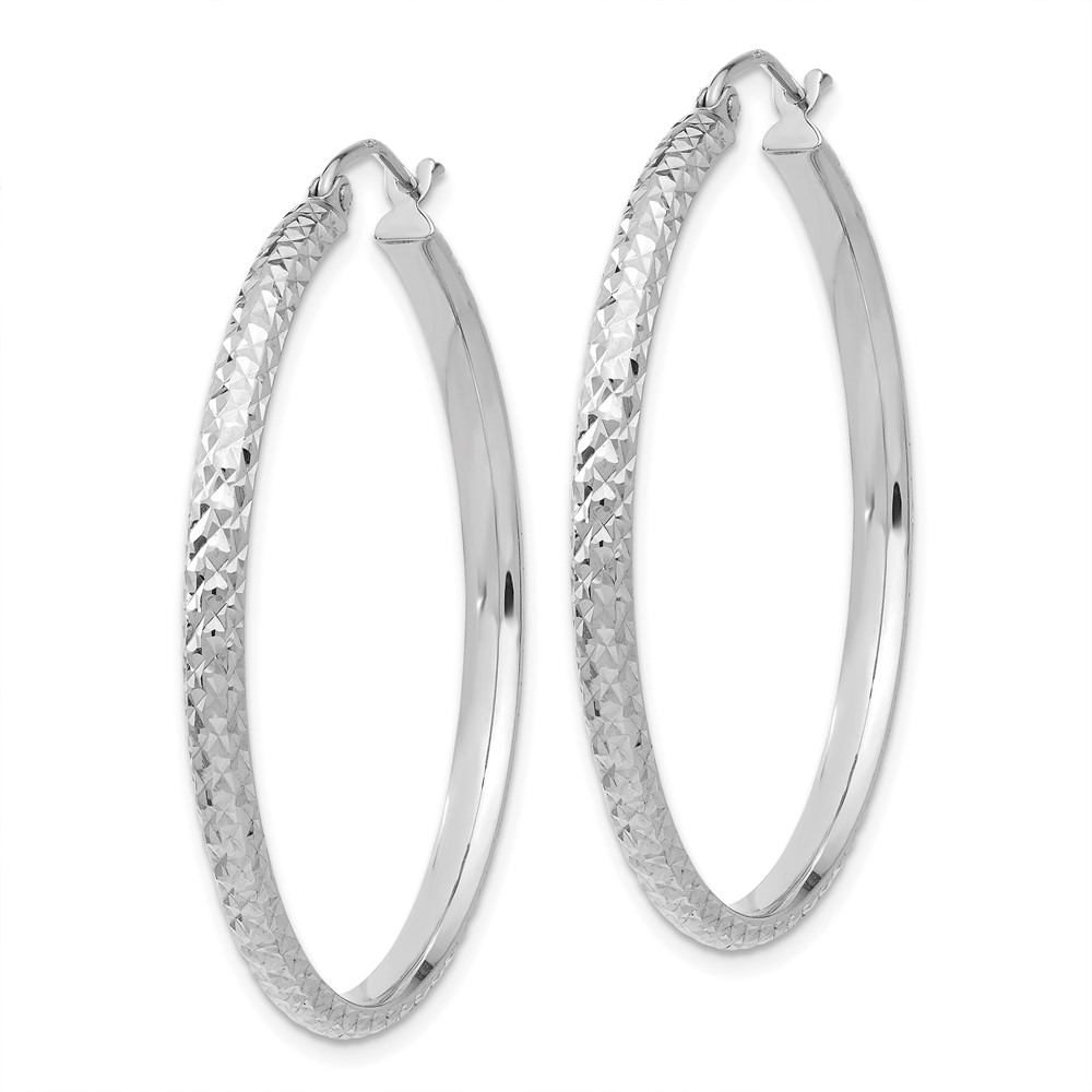 10k White Gold Diamond-cut 2.8x37mm Hollow Hoop Earrings (10TC803)
