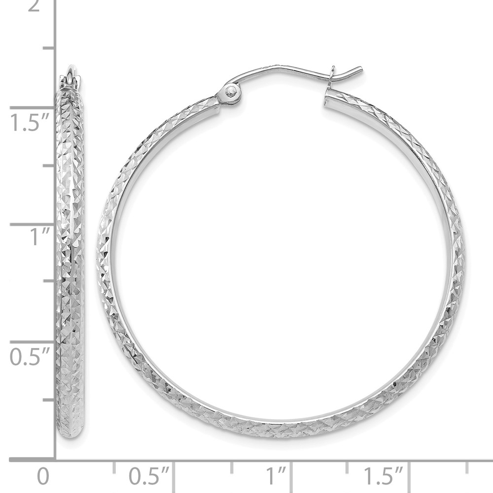 10k White Gold Diamond-cut 2.8x37mm Hollow Hoop Earrings (10TC803)
