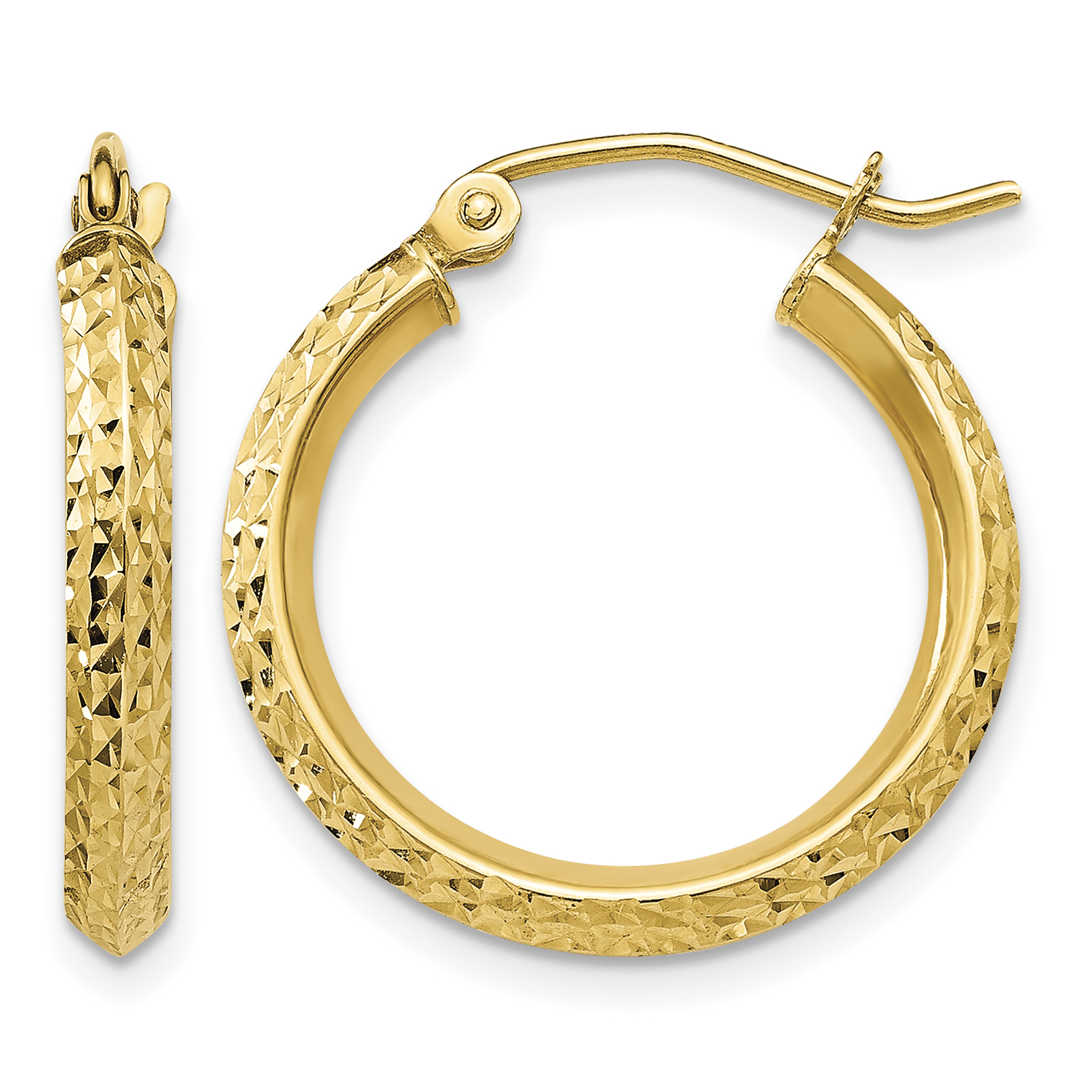 10k Knife Edge Diamond-cut 2.5x20mm Hollow Hoop Earrings (10TC818)