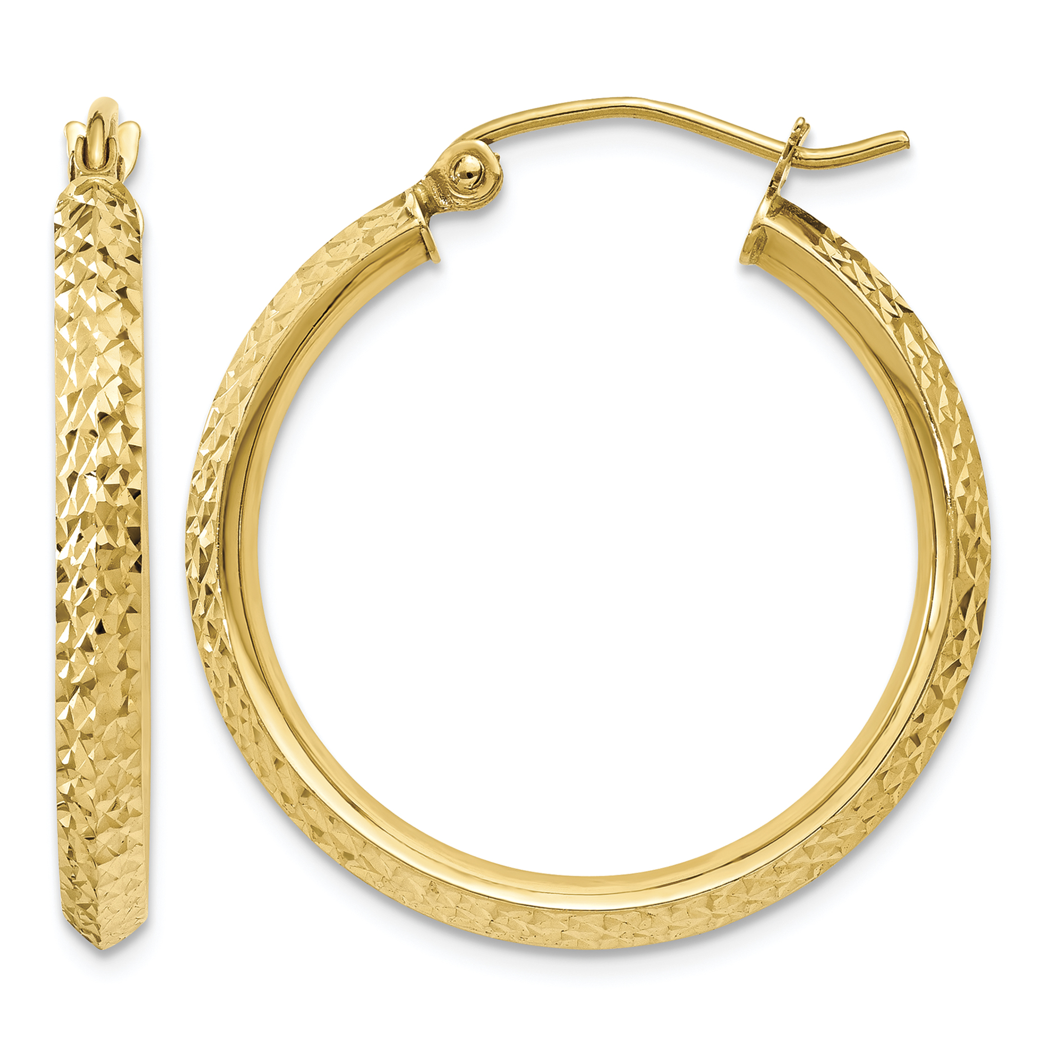 10k Knife Edge Diamond-cut 2.5x25mm Hollow Hoop Earrings (10TC819)