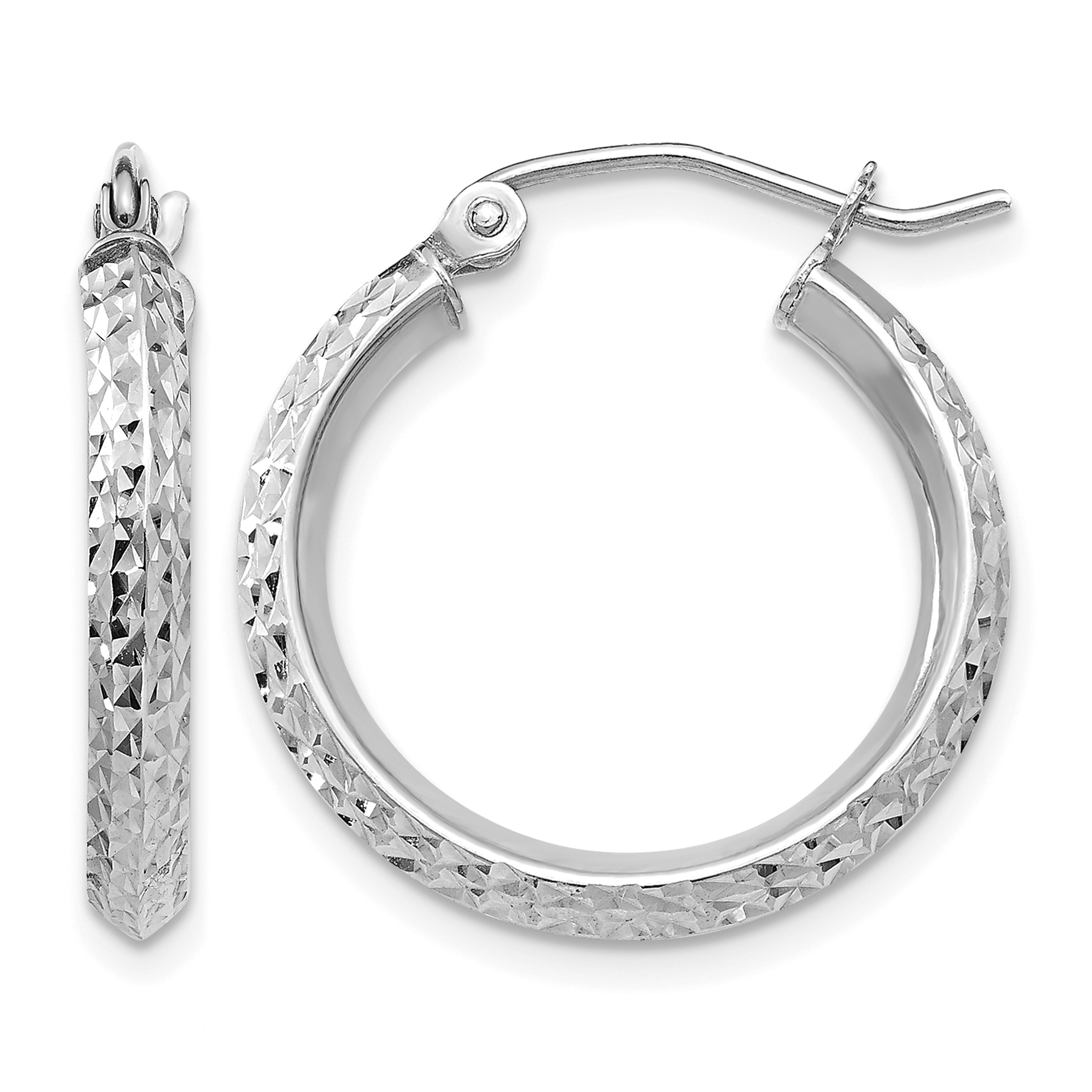 10k White Gold Knife Edge Diamond-cut 2.5x20mm Hoop Earrings (10TC824)